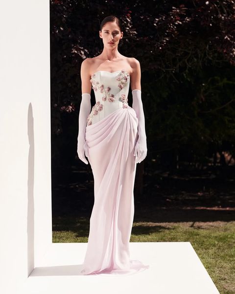 Elegant Pink 3D Flowers Strapless Evening Dresses SS259