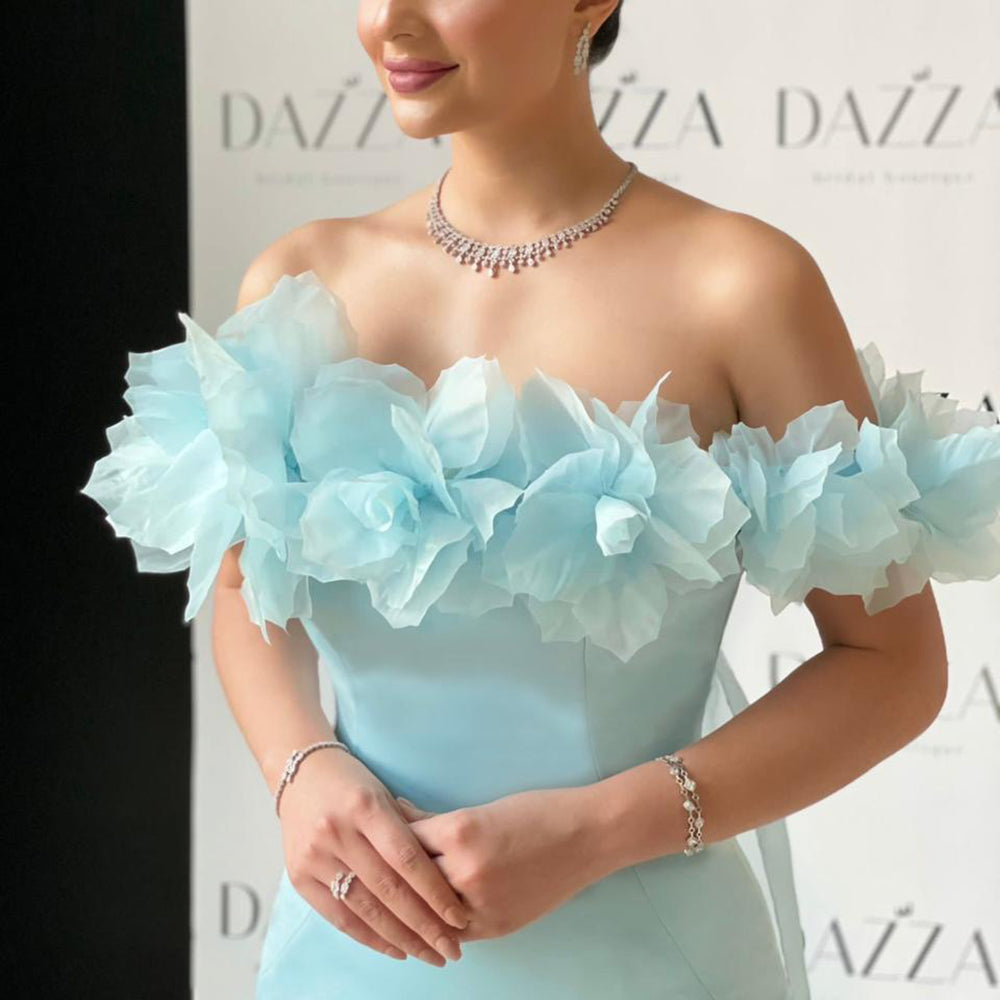 Elegant 3D Flowers Light Yellow Evening Dress with Overskirt SF013