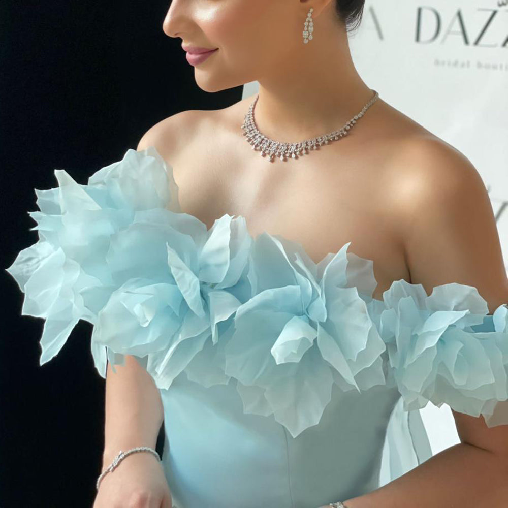 Elegant 3D Flowers Light Yellow Evening Dress with Overskirt SF013