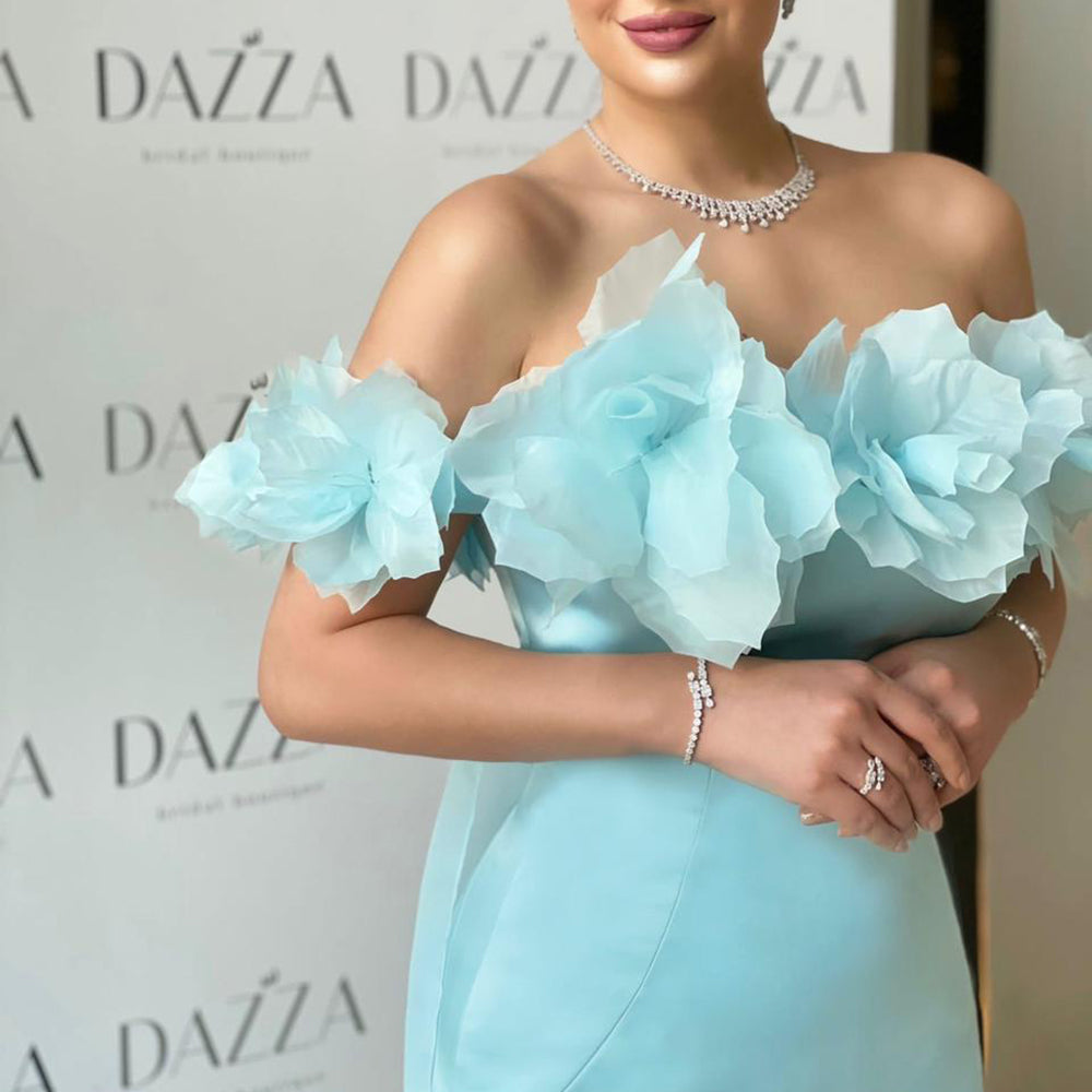 Elegant 3D Flowers Light Yellow Evening Dress with Overskirt SF013