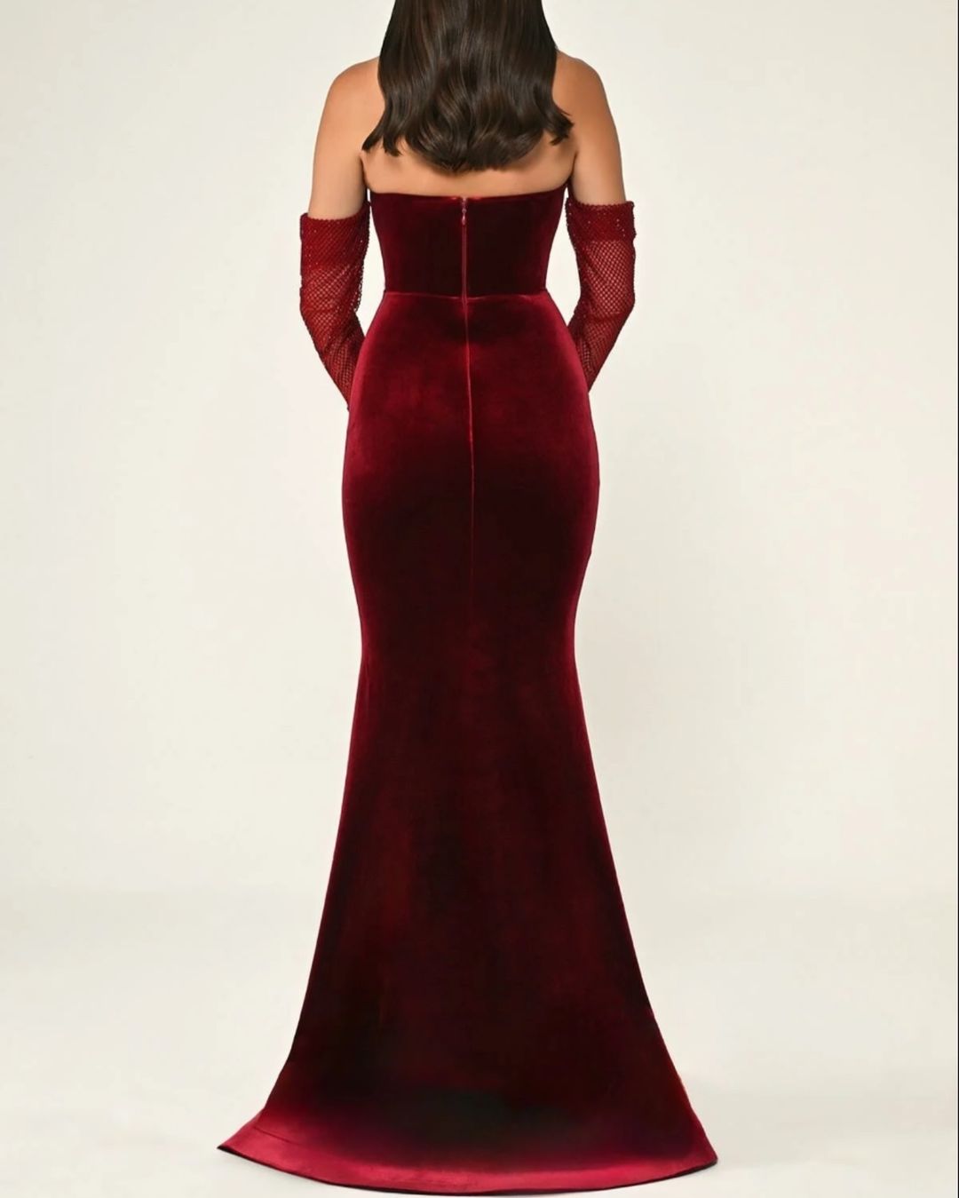 Elegant Velvet Strapless Evening dress with Sleeves SF355