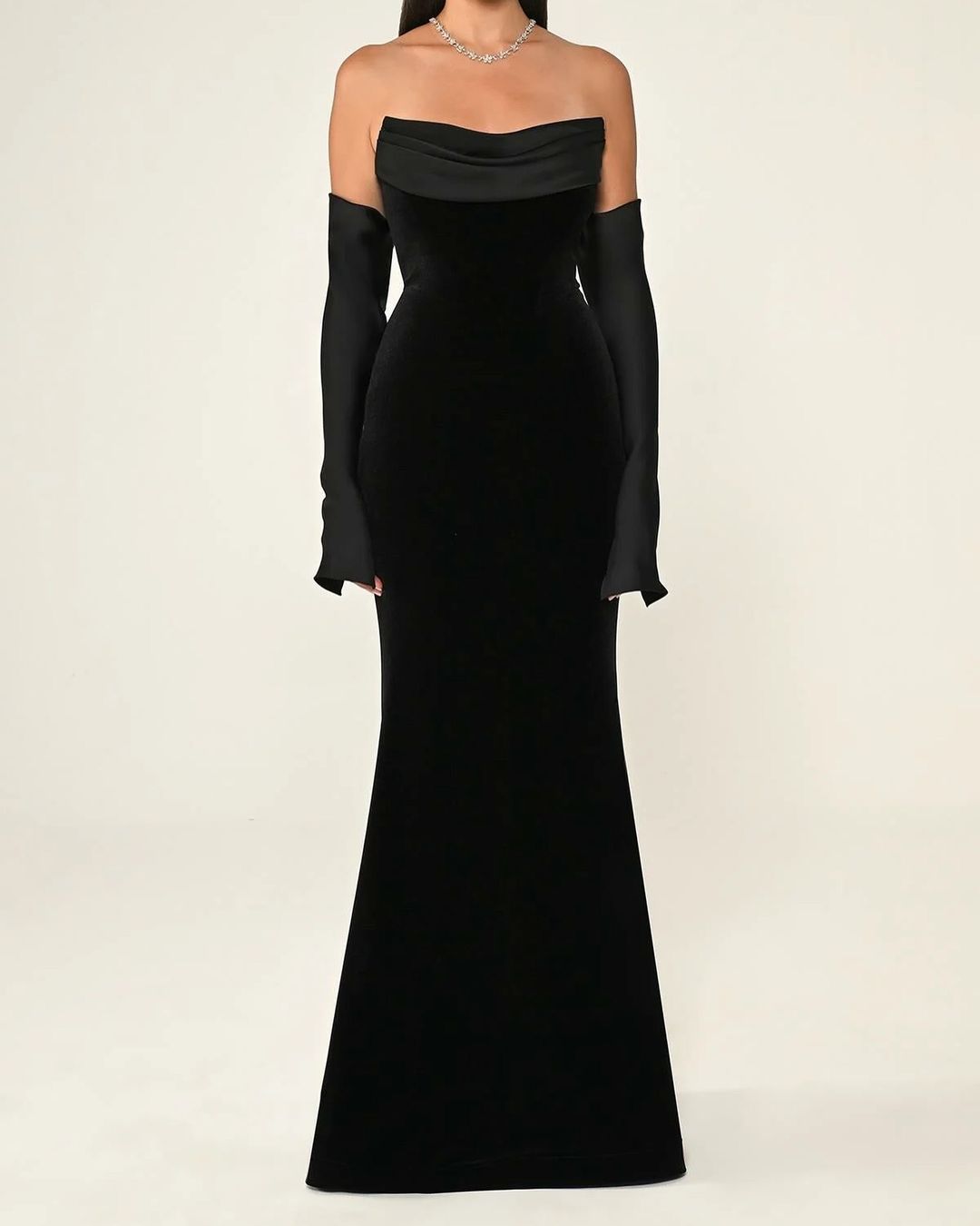 Elegant Velvet Strapless Evening dress with Sleeves SF355  Black / US 20