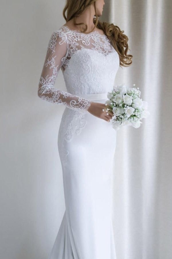 Lace Wedding Dress Sheath/Column Bateau Court Train-751