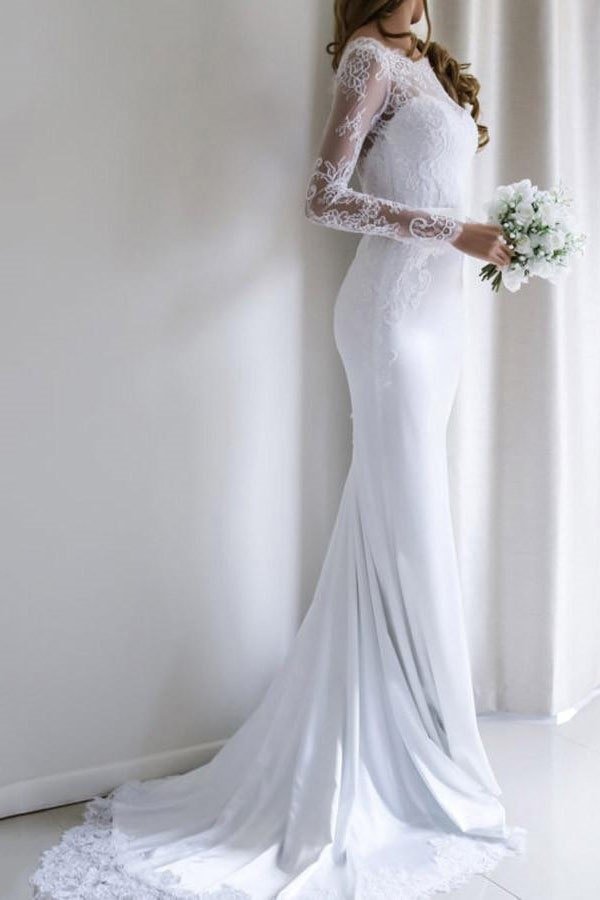 Lace Wedding Dress Sheath/Column Bateau Court Train-752