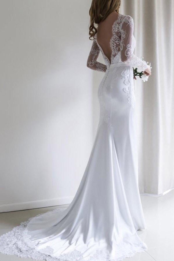 Lace Wedding Dress Sheath/Column Bateau Court Train-0