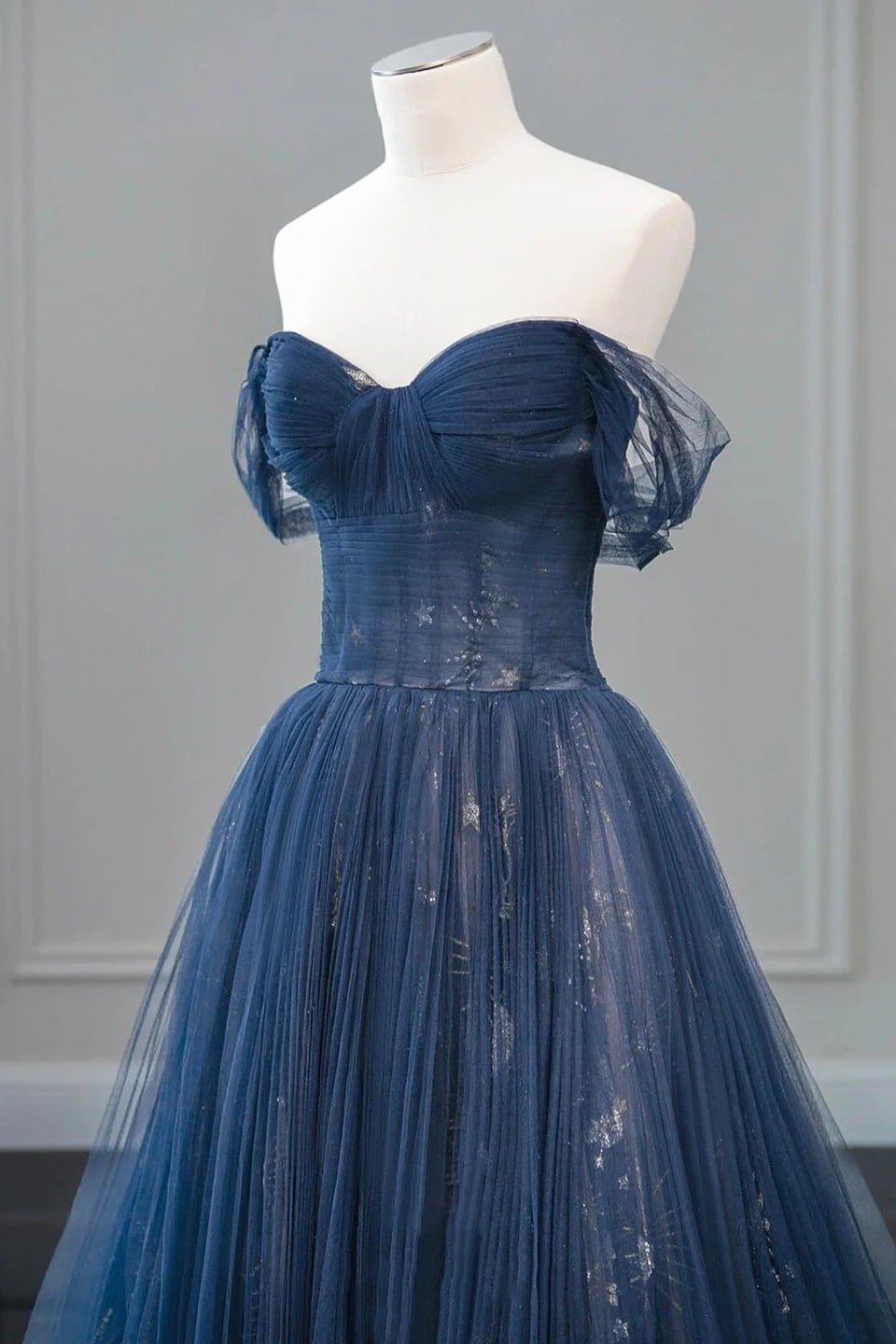 A-Line/Princess Tulle Long Prom Dress,Off the Shoulder Backless Evening Dress