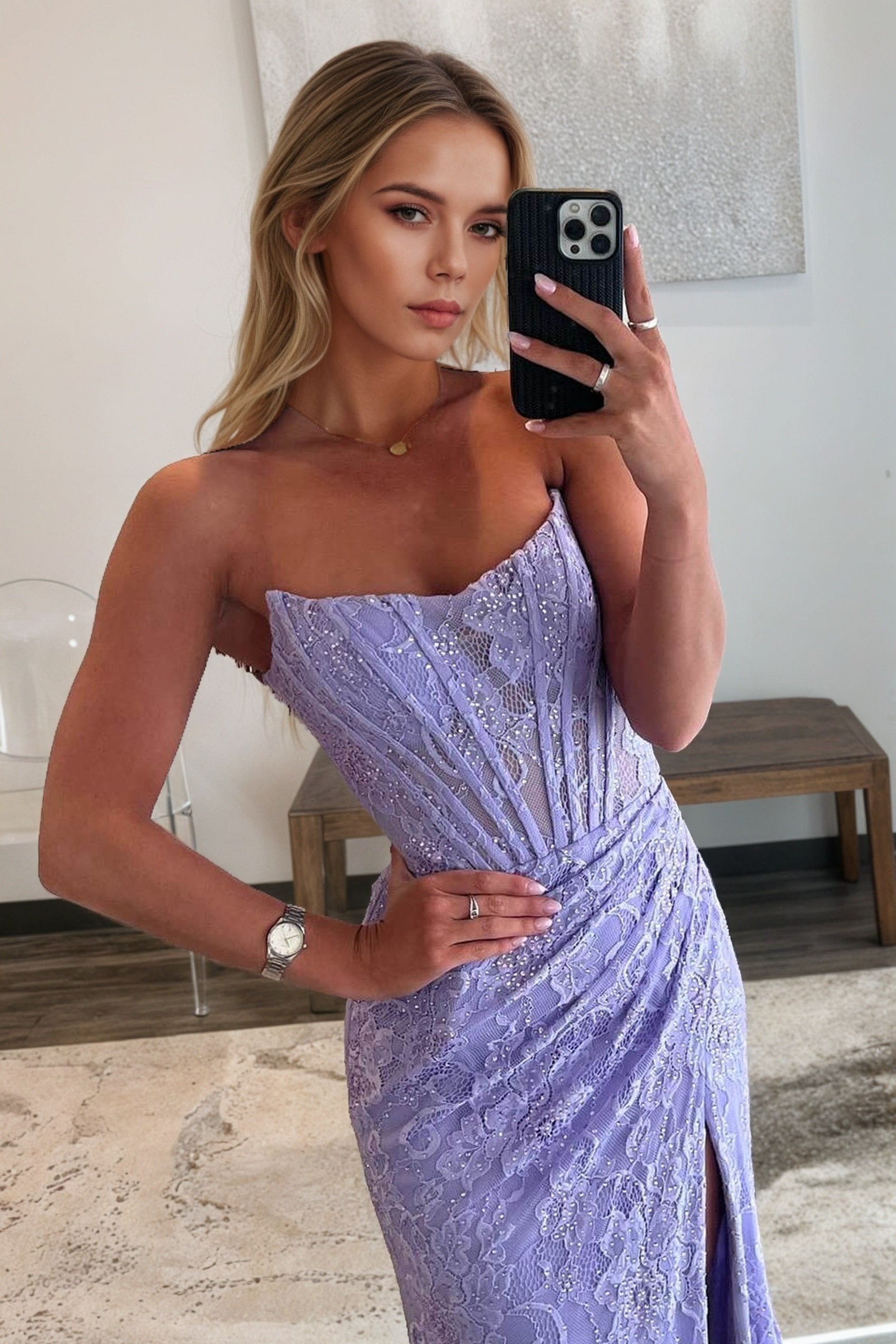 Sheath/Column Off the Shoulder Sleeveless Prom Dresses Long Lace Formal Evening Gowns