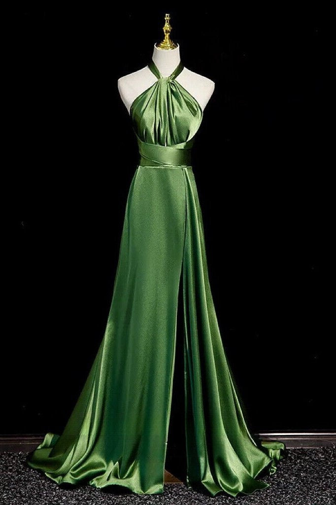 Prom Dress 2025 Green Silk Strapless A-Line Princess Long Formal Dress