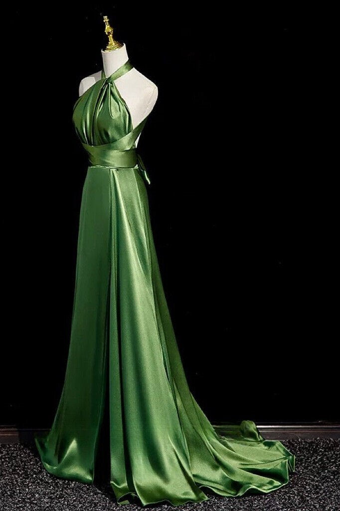 Prom Dress 2025 Green Silk Strapless A-Line Princess Long Formal Dress