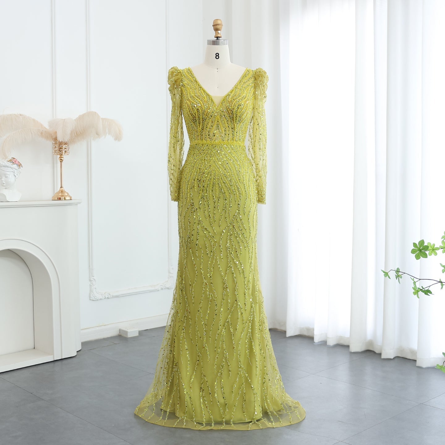 Elegant Long Sleeve Navy Blue Evening Dress SS099  Yellow / US 20