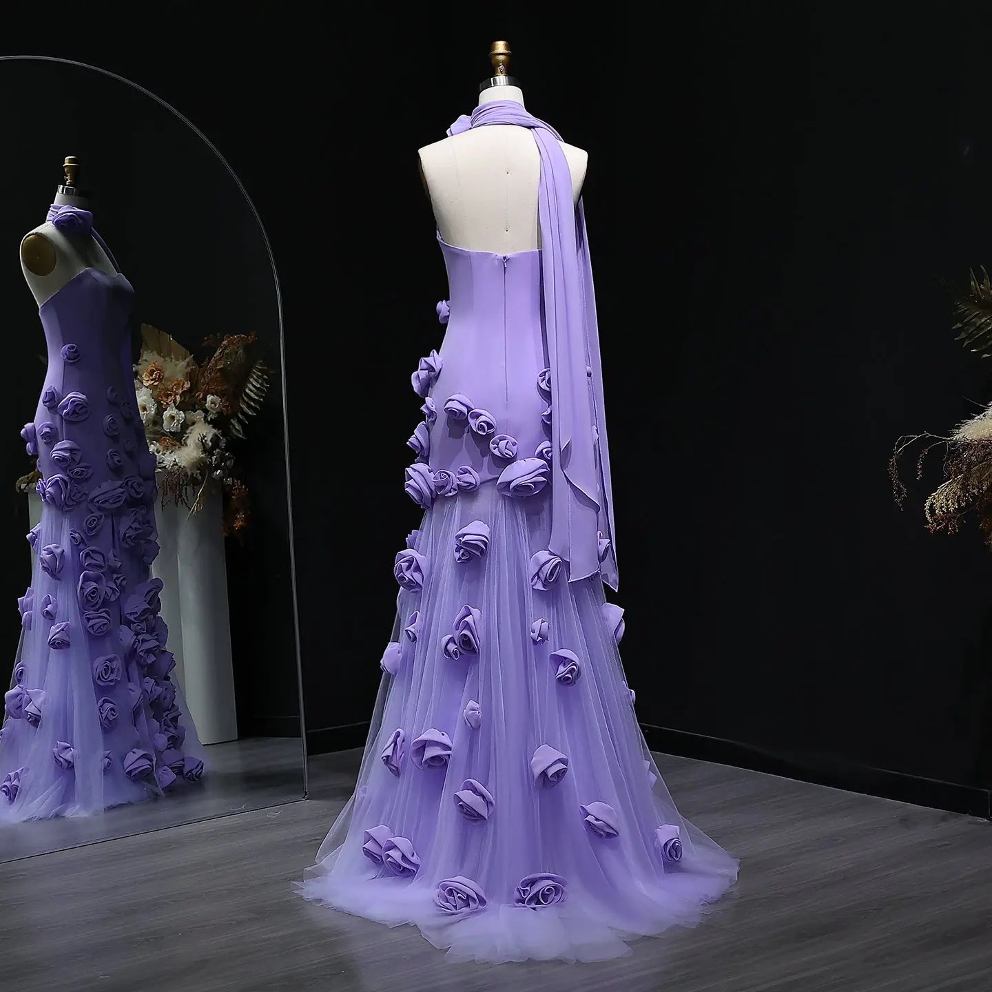 Chic Pink 3D Flowers Strapless Mermaid Evening Dress Side Slit SS207 Sharon Said