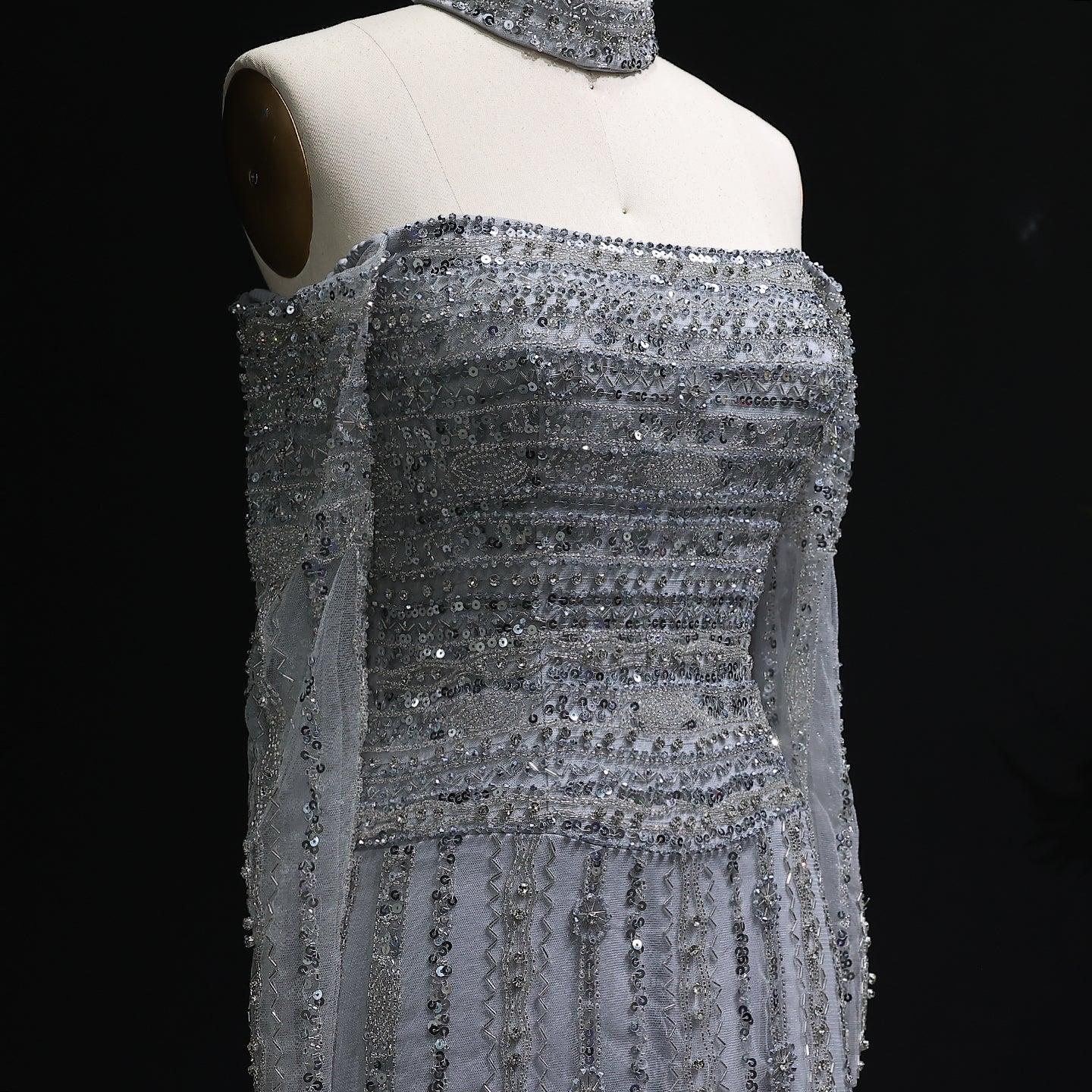 Luxury Beaded Off Shoulder Pink Evening Dress with Choker SS178