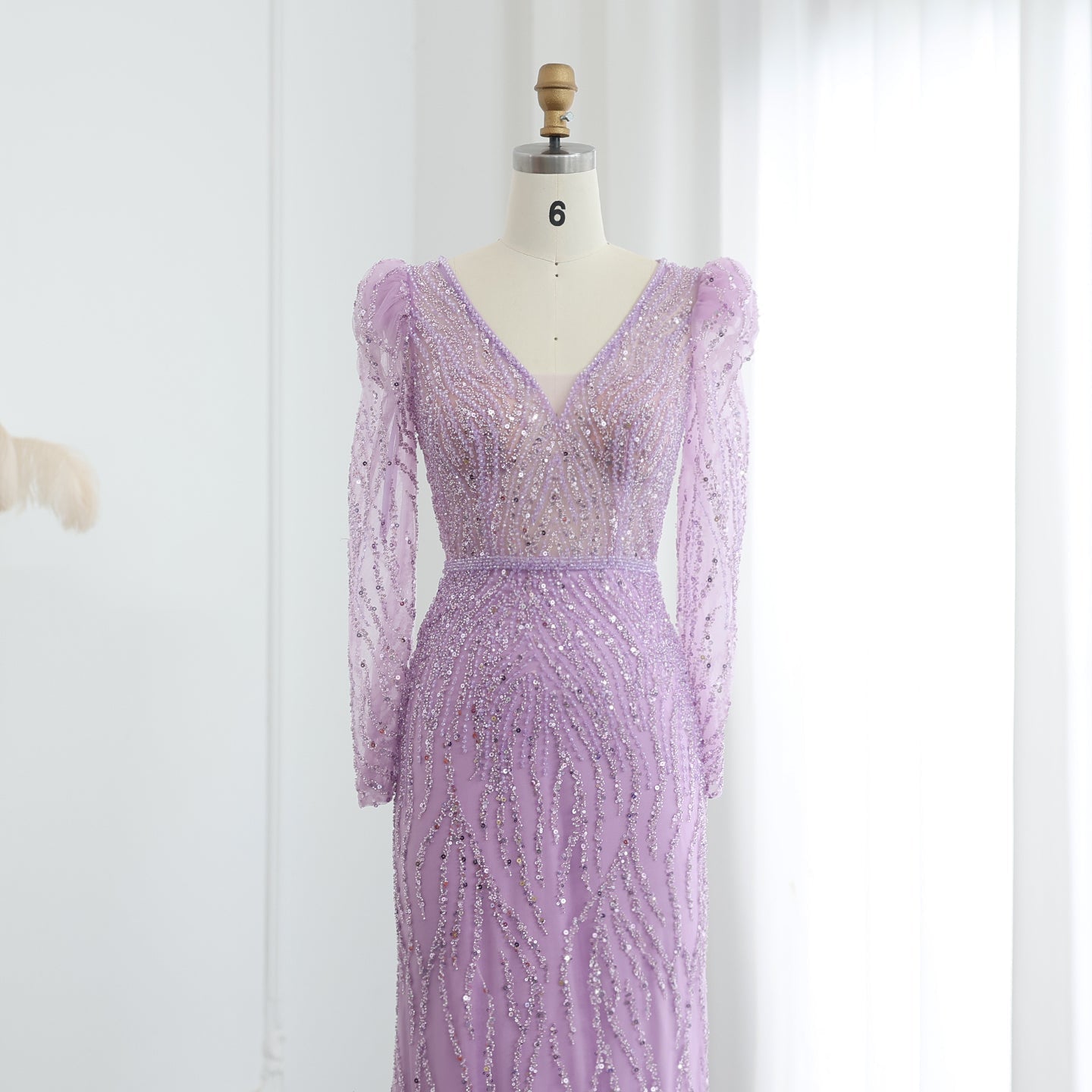 Elegant Long Sleeve Navy Blue Evening Dress SS099