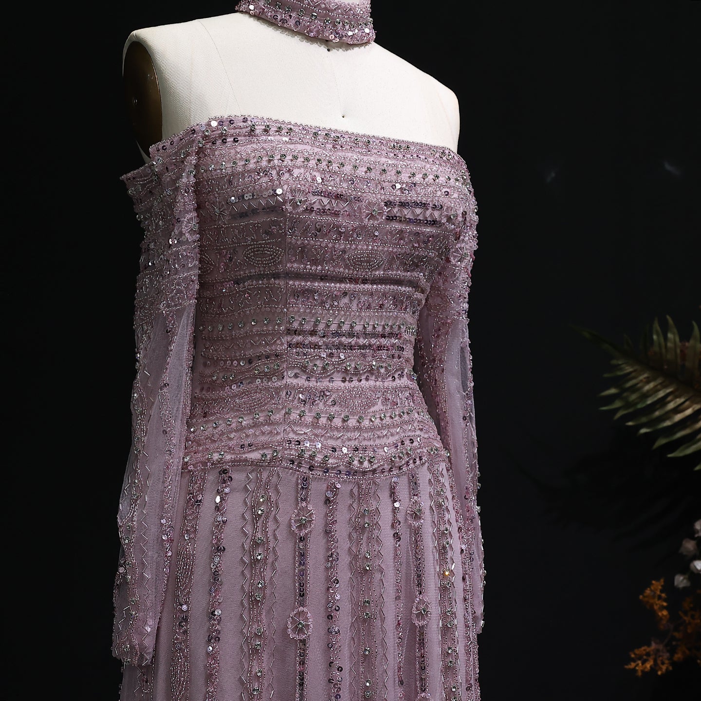 Luxury Beaded Off Shoulder Pink Evening Dress with Choker SS178