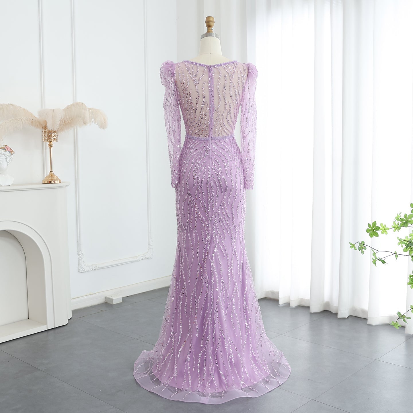 Elegant Long Sleeve Navy Blue Evening Dress SS099