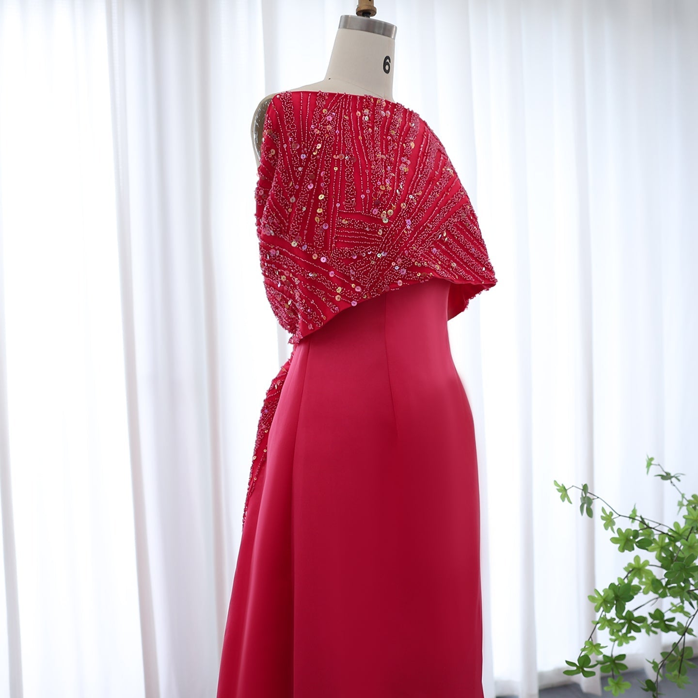 Elegant Off Shoulder Fuchsia Evening Dress with Cape SS482