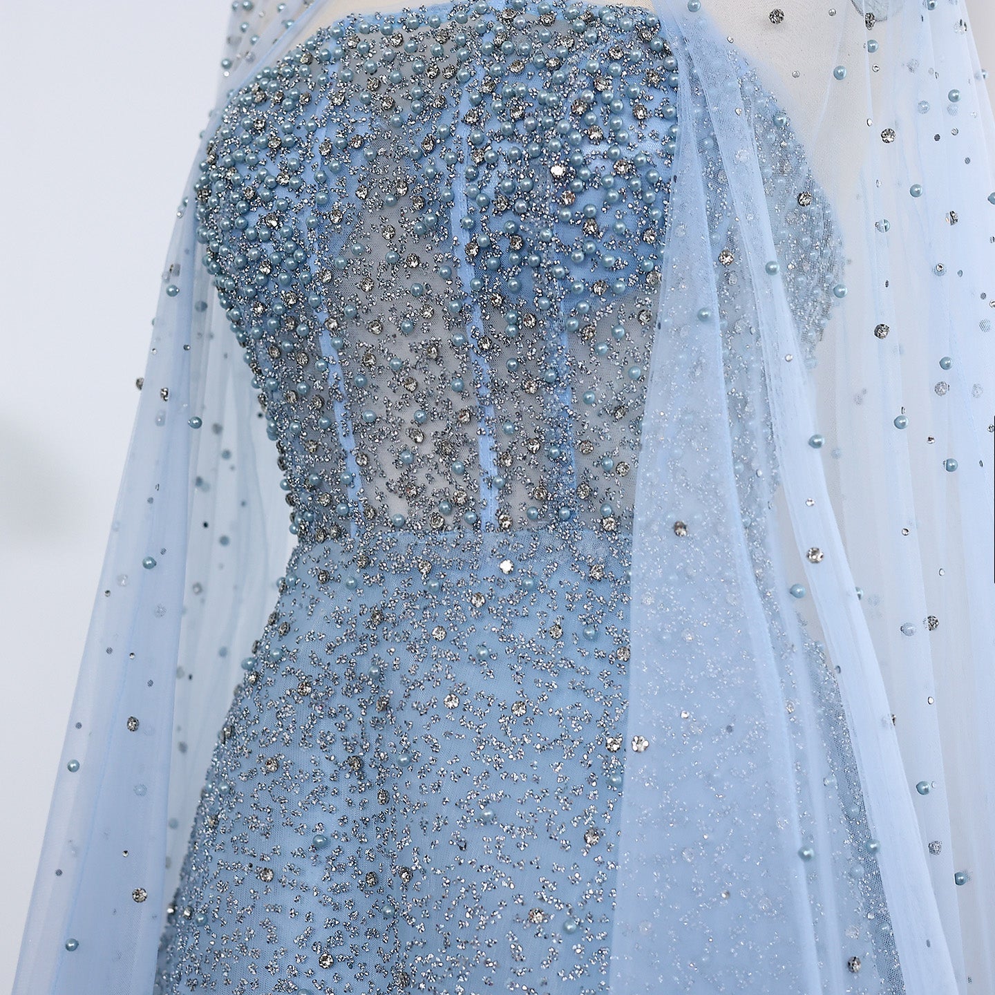 Sparkly Crystal Turquoise Evening Dress with Cape SS651