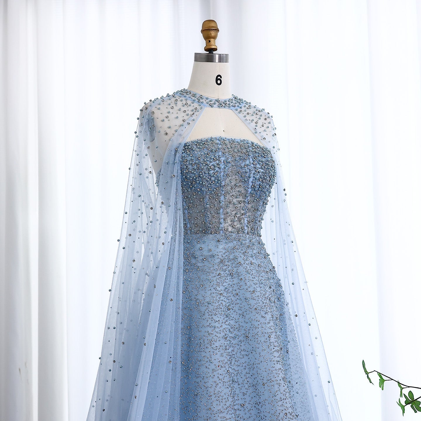 Sparkly Crystal Turquoise Evening Dress with Cape SS651