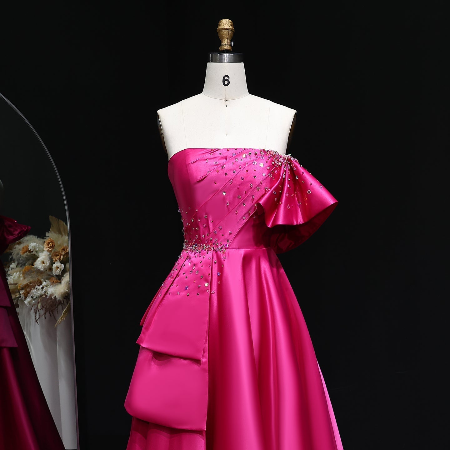 Elegant Gold One Shoulder Satin Evening Dress SS592