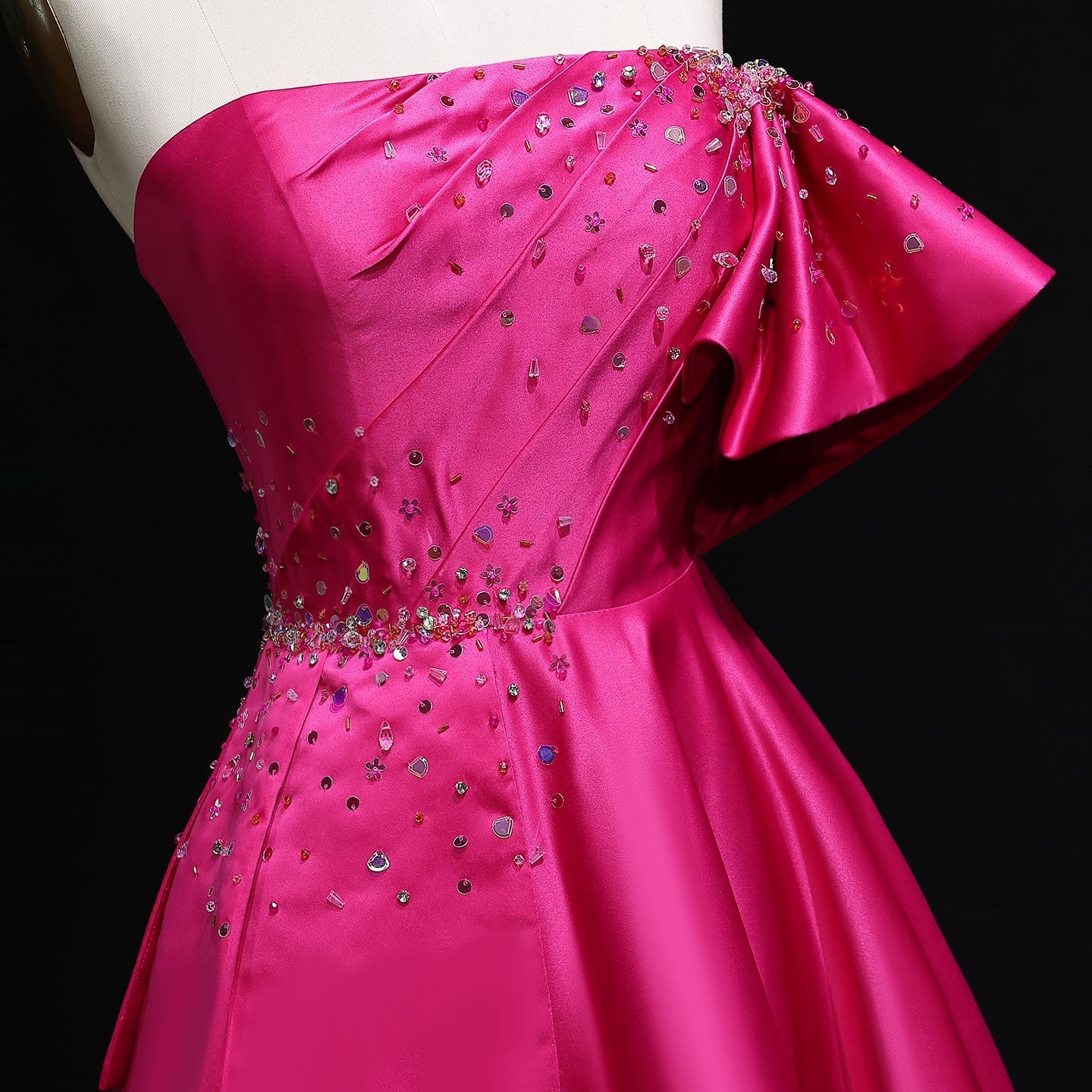 Elegant Gold One Shoulder Satin Evening Dress SS592