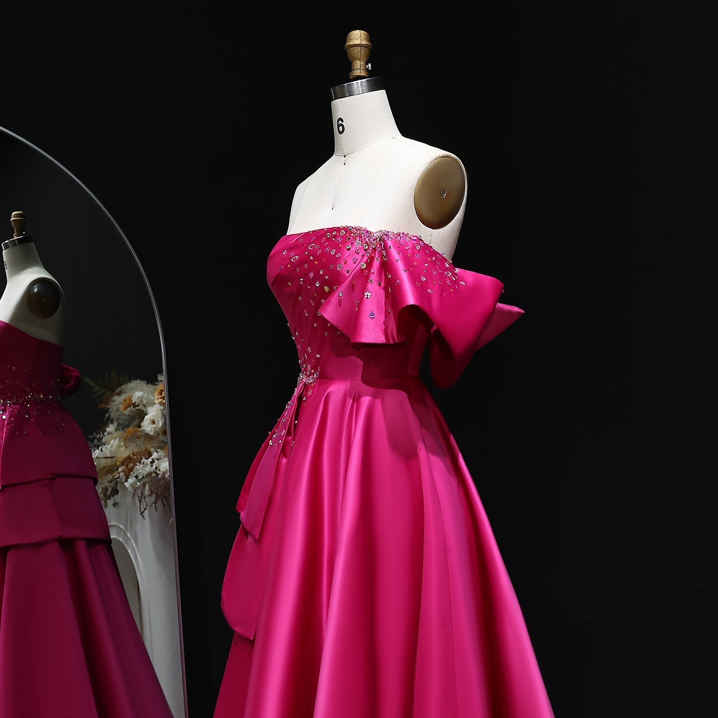 Elegant Gold One Shoulder Satin Evening Dress SS592