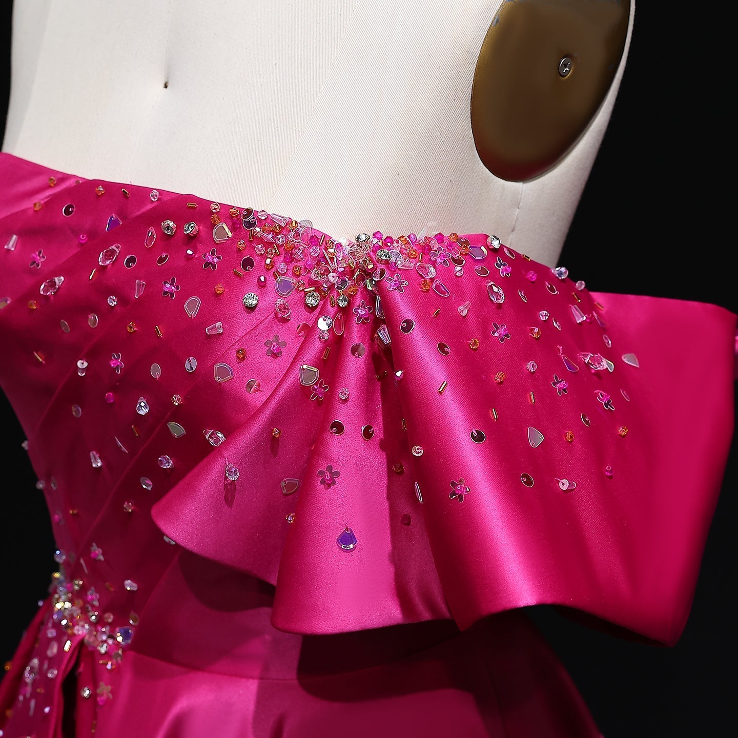 Elegant Gold One Shoulder Satin Evening Dress SS592