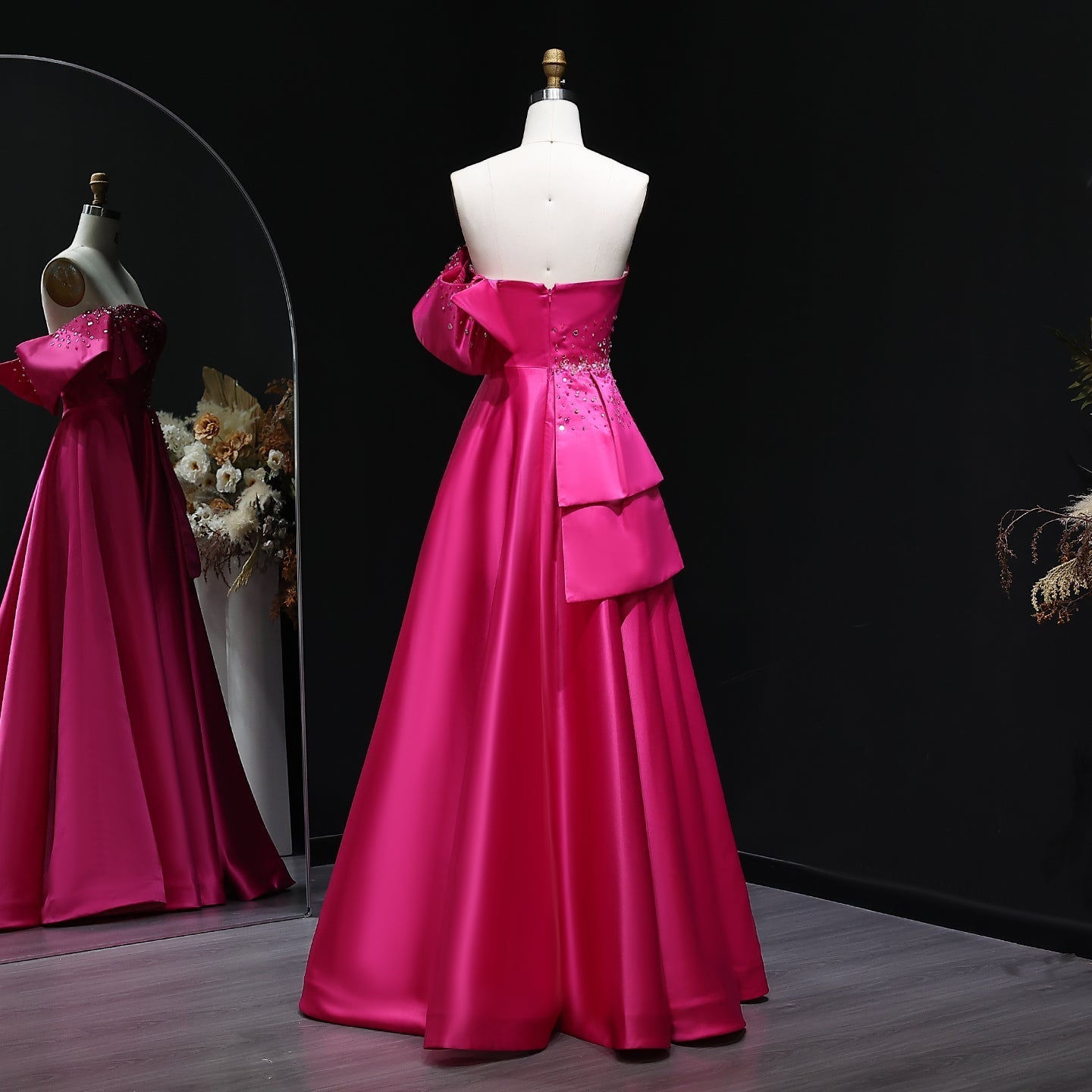 Elegant Gold One Shoulder Satin Evening Dress SS592