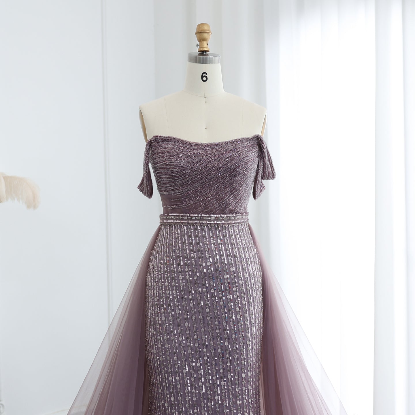 Luxury Beaded Purple Evening Dress with Overskirt SS137