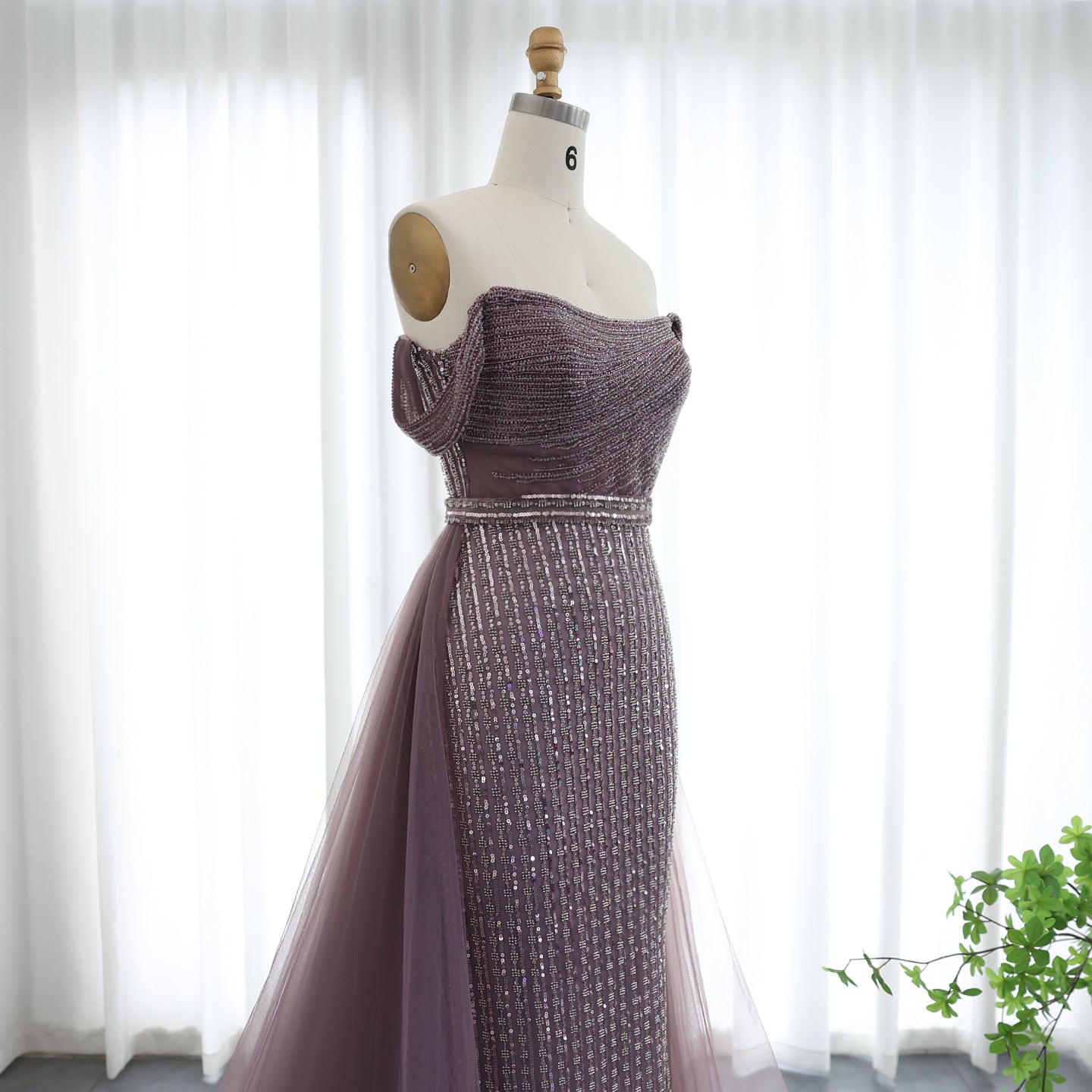 Luxury Beaded Purple Evening Dress with Overskirt SS137