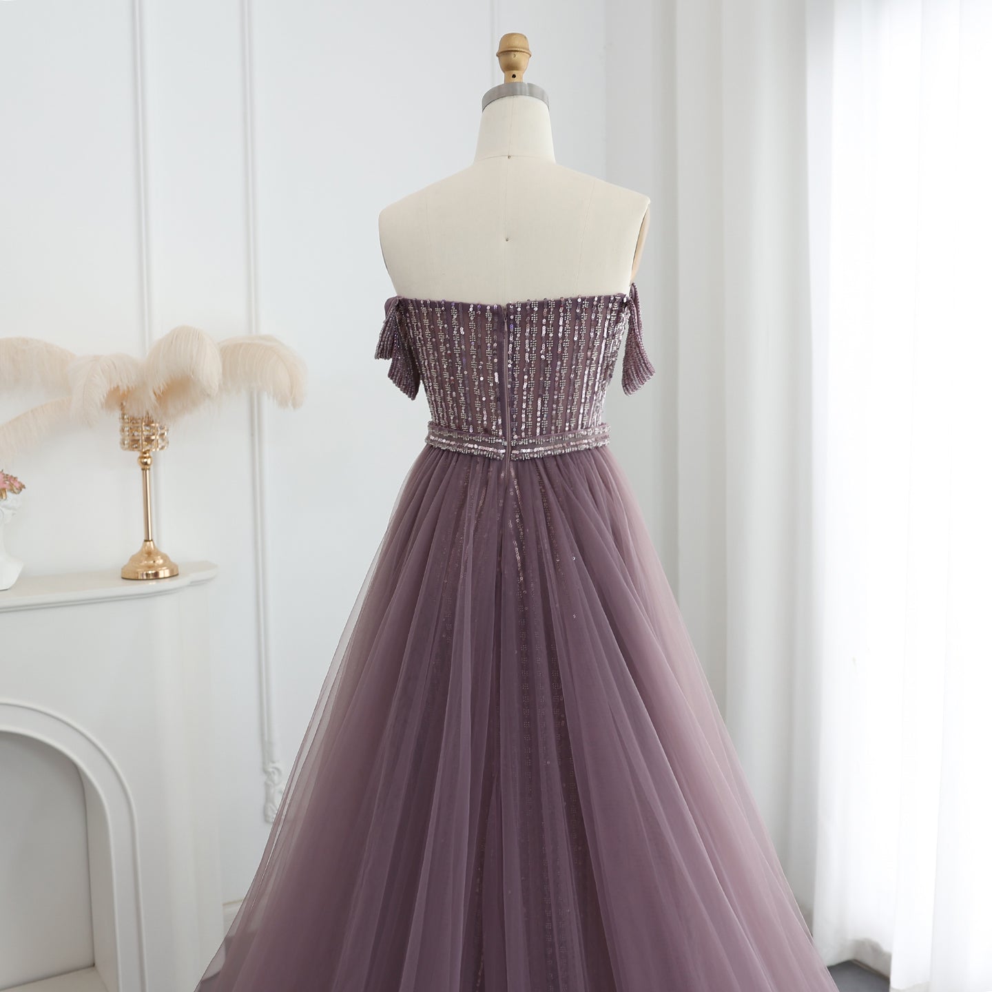 Luxury Beaded Purple Evening Dress with Overskirt SS137