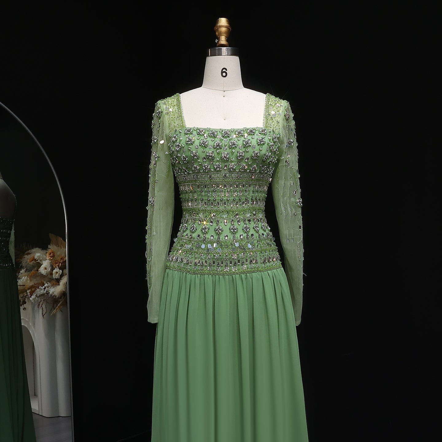 Strapless Lilac Beaded Bodice Evening Dress with Flowing Skirt SS539