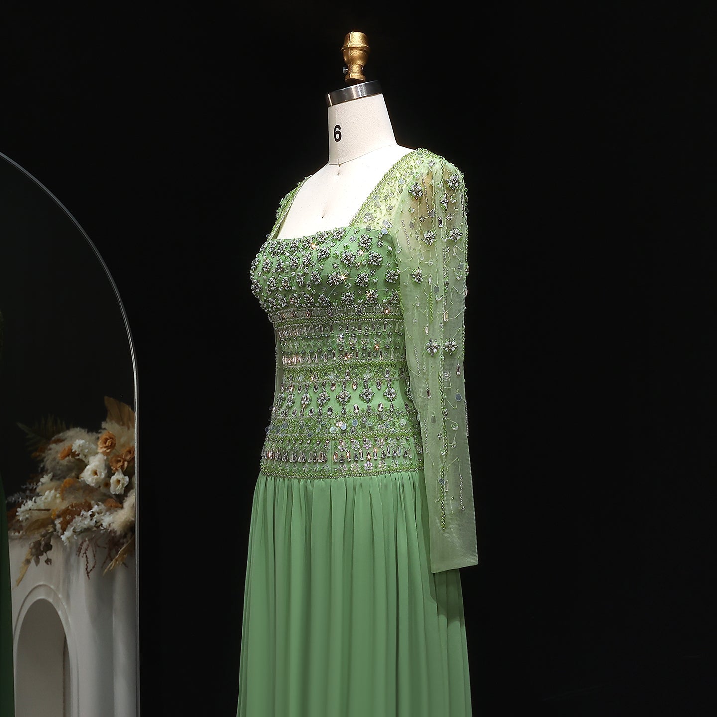 Strapless Lilac Beaded Bodice Evening Dress with Flowing Skirt SS539