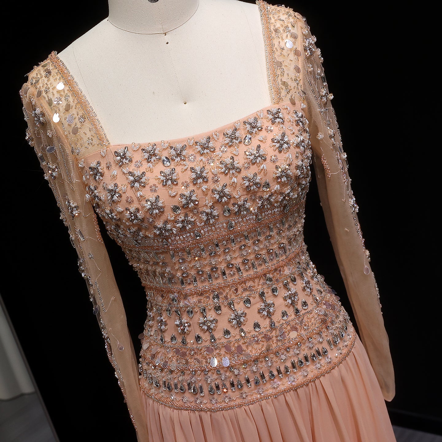 Strapless Lilac Beaded Bodice Evening Dress with Flowing Skirt SS539