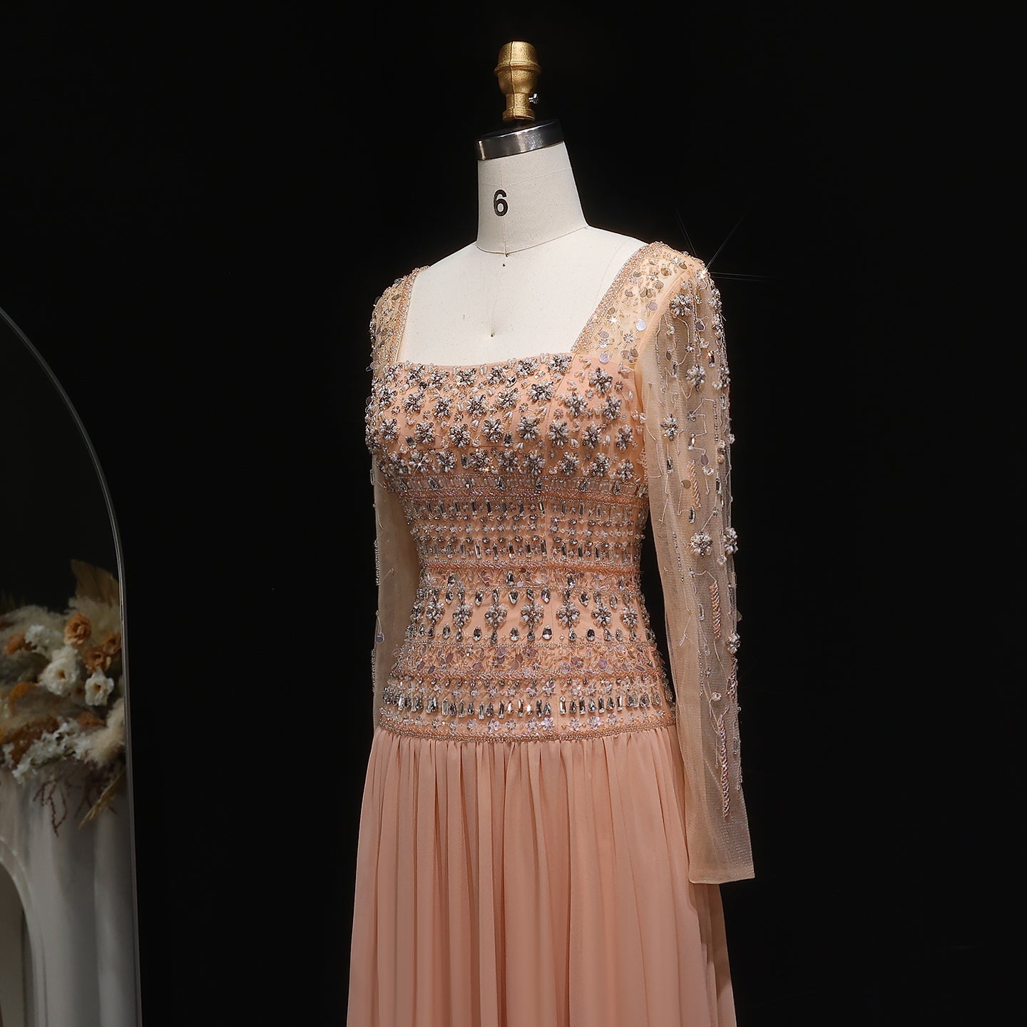 Strapless Lilac Beaded Bodice Evening Dress with Flowing Skirt SS539