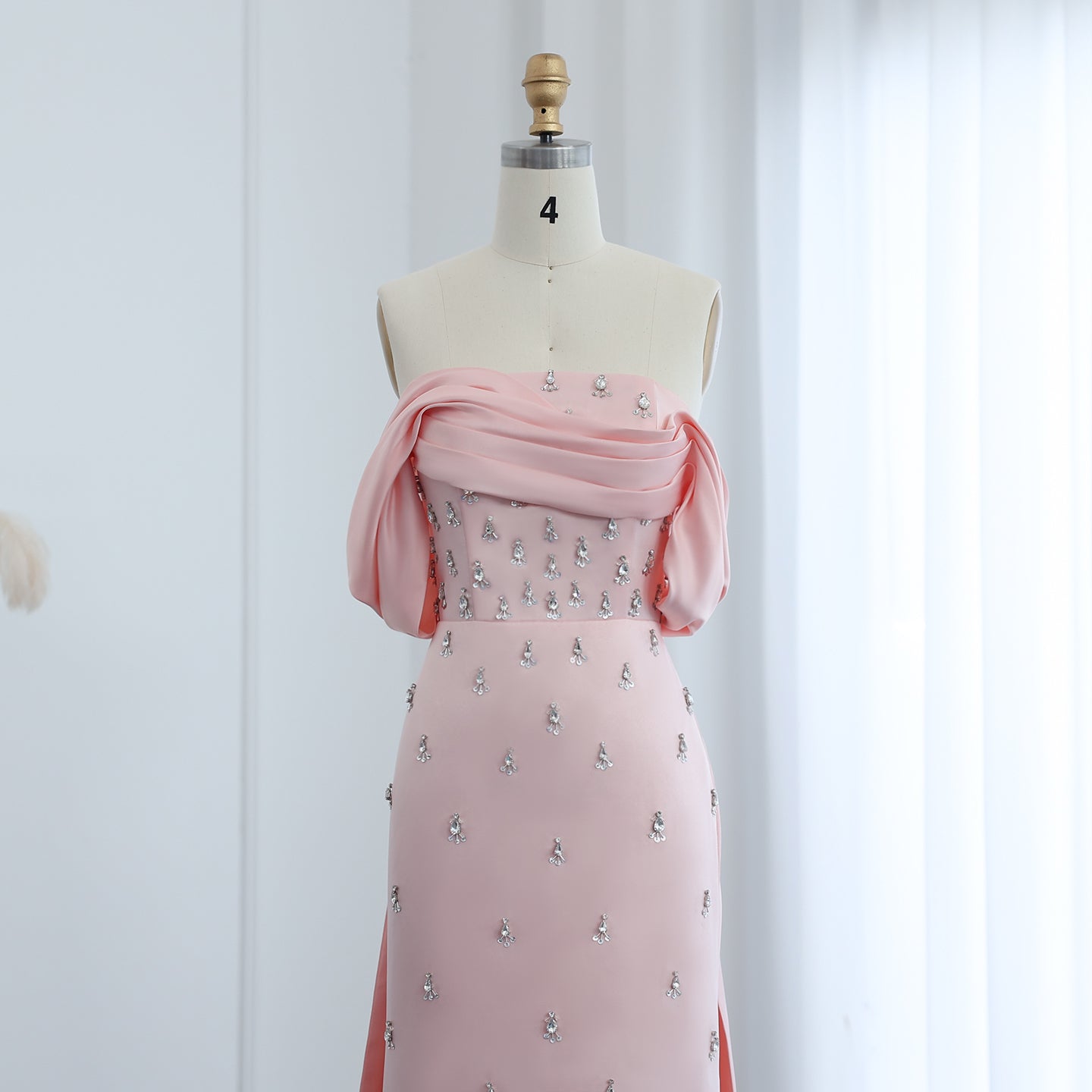 Luxury Rhinestone Pink Off Shoulder Evening Dress SS500