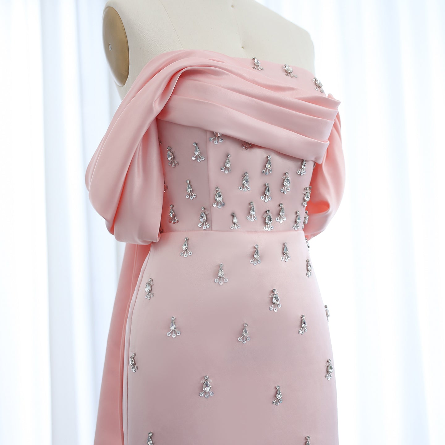 Luxury Rhinestone Pink Off Shoulder Evening Dress SS500