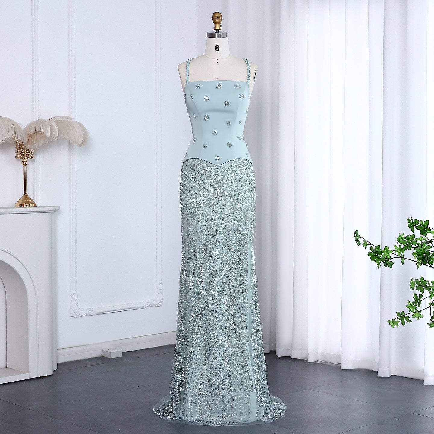 Chic Lilac Two Pieces Evening Dress with Spaghetti Straps SS697  Green Long Lining / US 18