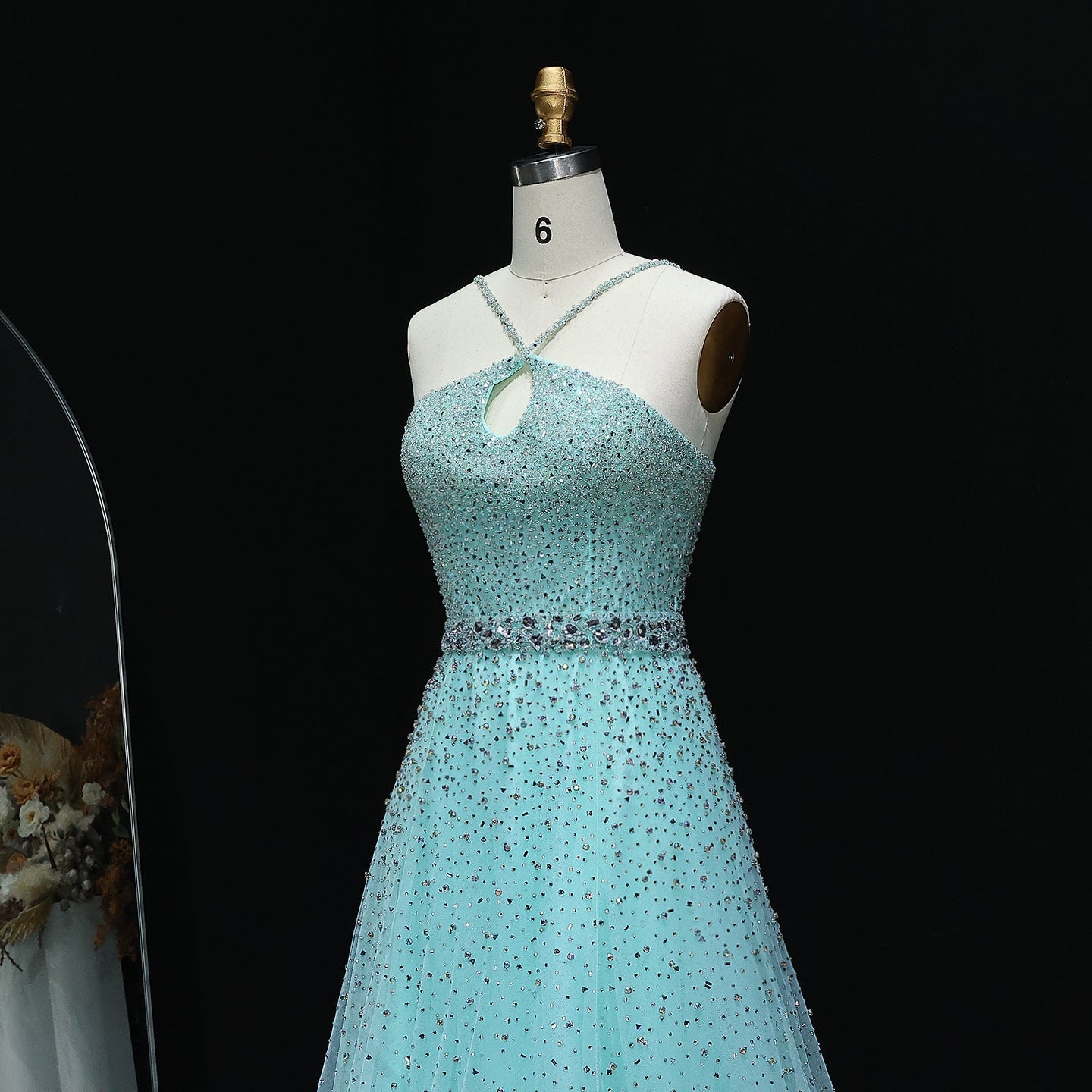 Sparkly Crystal Pink Criss-Cross Pink Evening Dress SS580