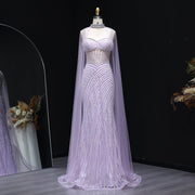 Glamorous Crystal Lilac Evening Dress with Cape  SS070  Lilac / US 16