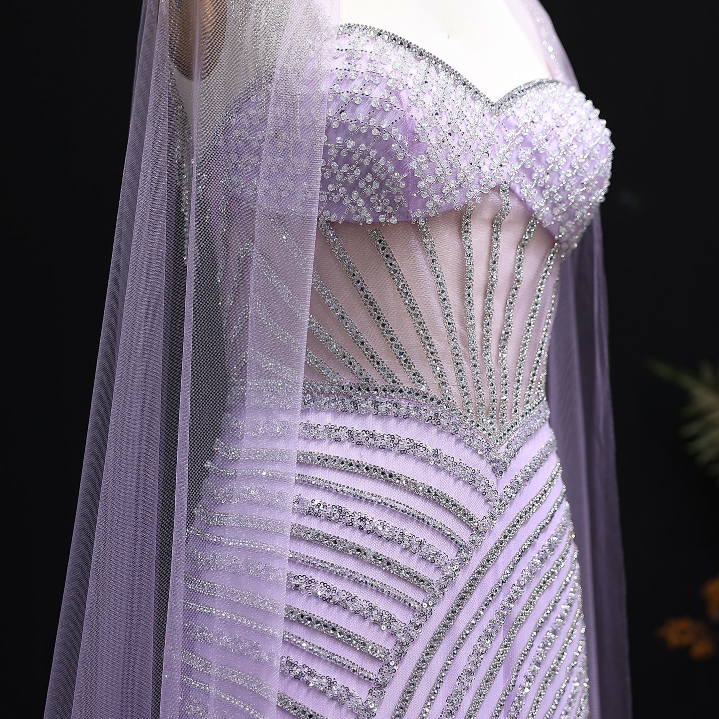 Glamorous Crystal Lilac Evening Dress with Cape  SS070