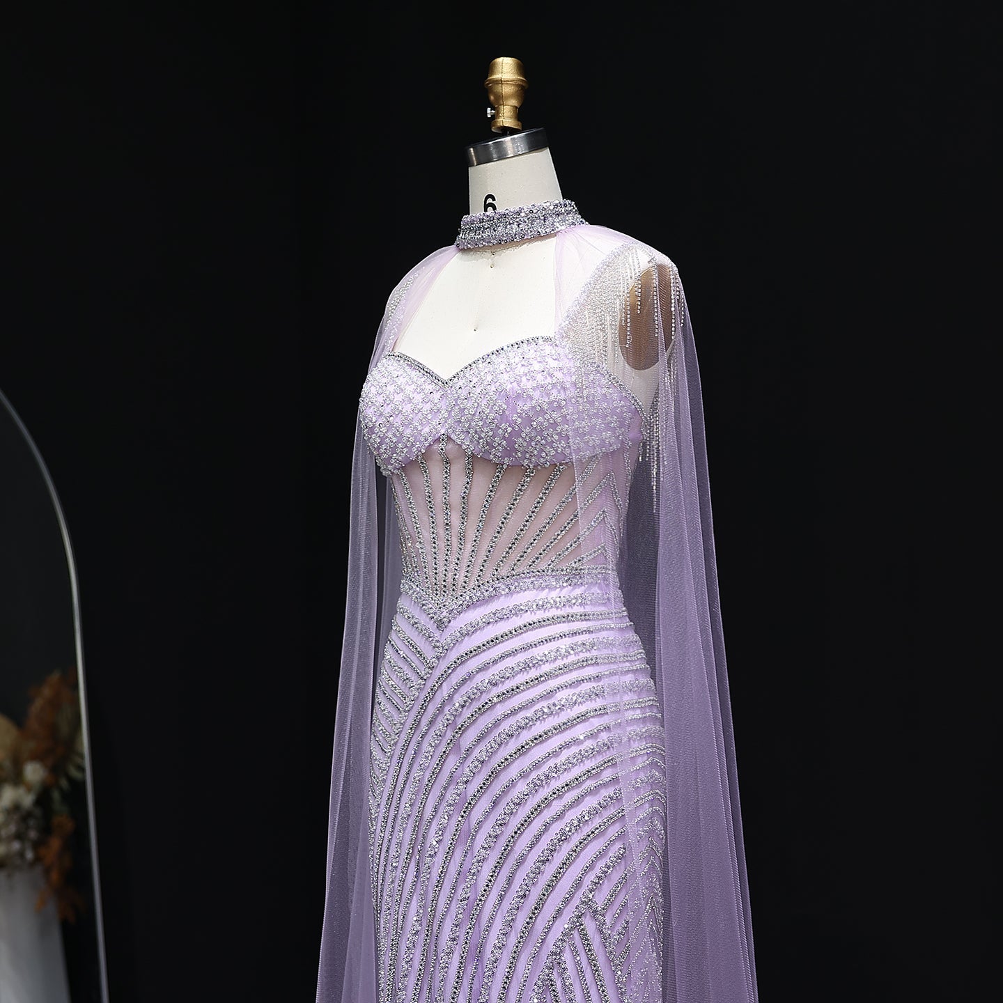 Glamorous Crystal Lilac Evening Dress with Cape  SS070