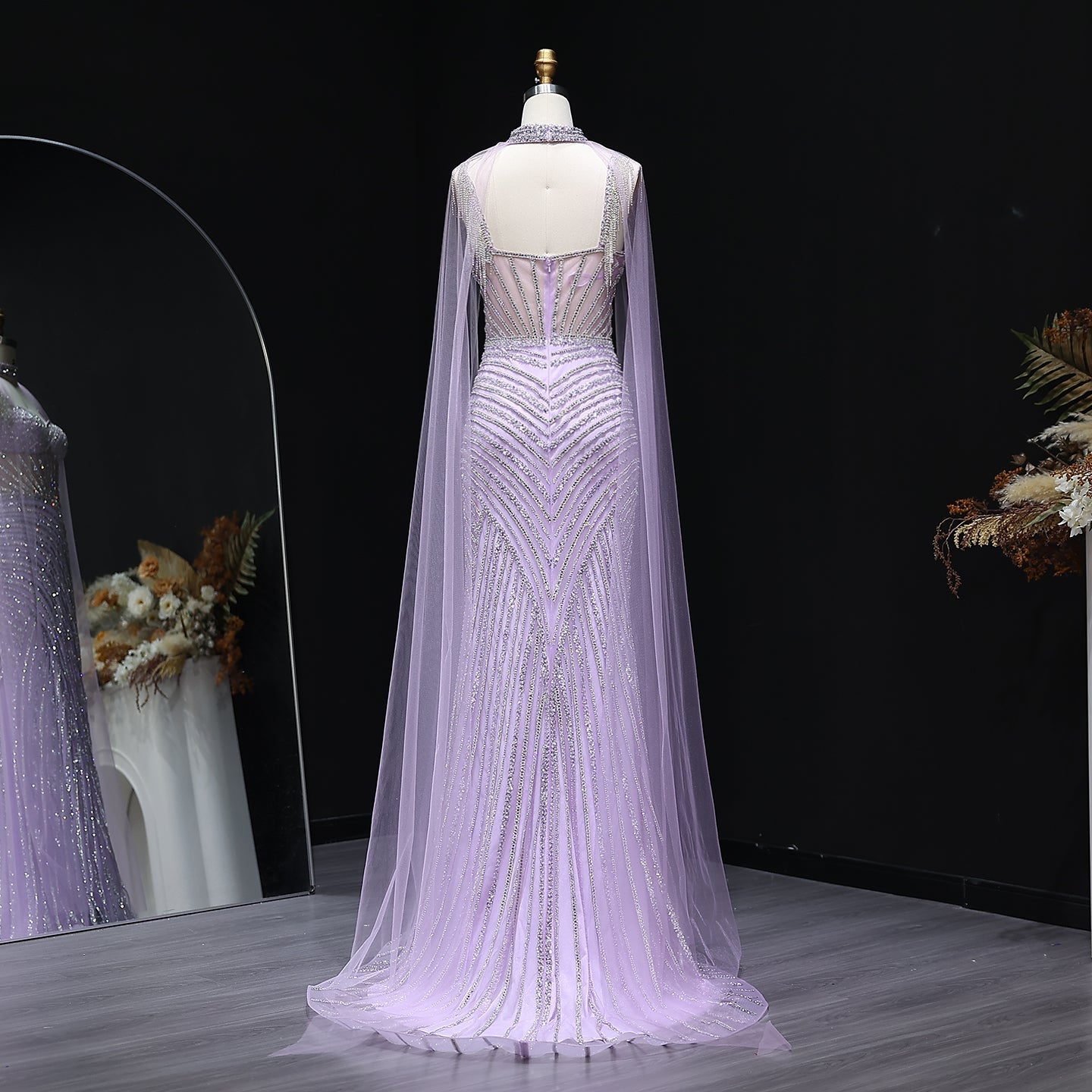 Glamorous Crystal Lilac Evening Dress with Cape  SS070