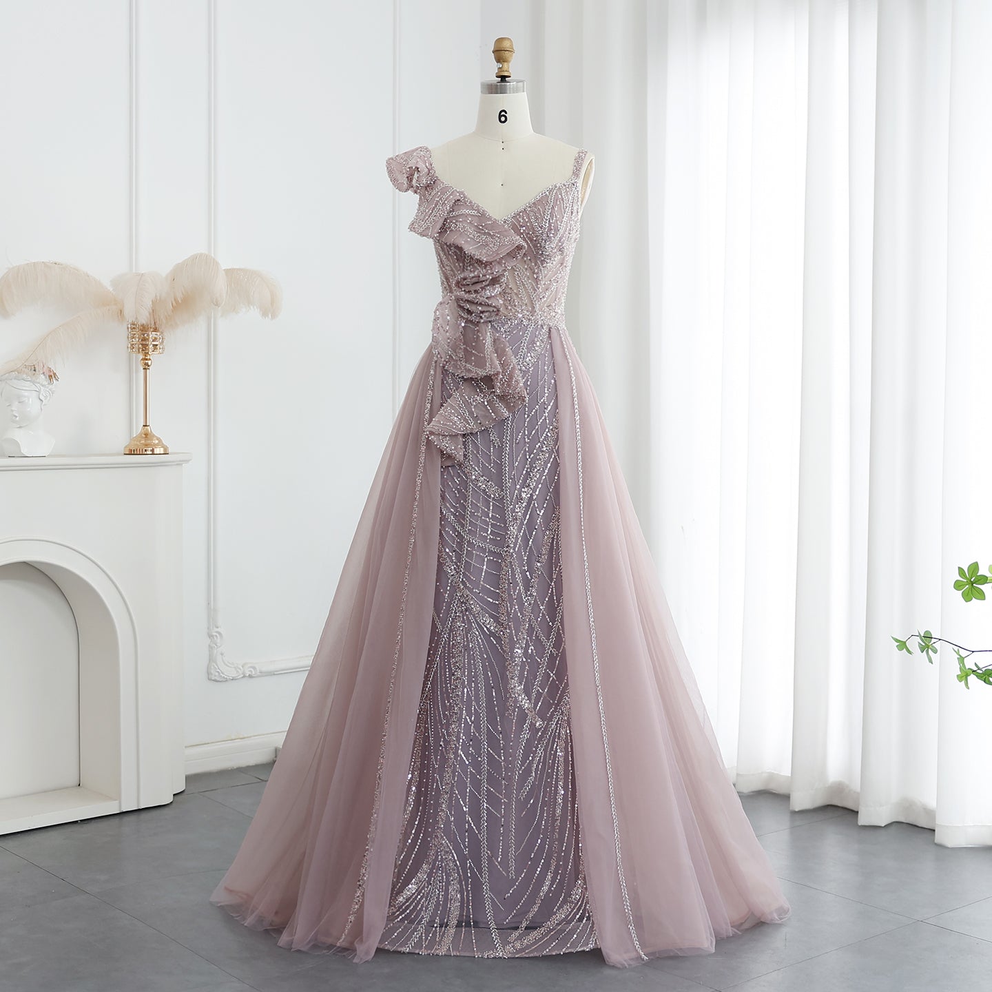 Elegant Spaghetti Blue Mermaid Evening Dress with Overskirt SS095  Pink / US 20