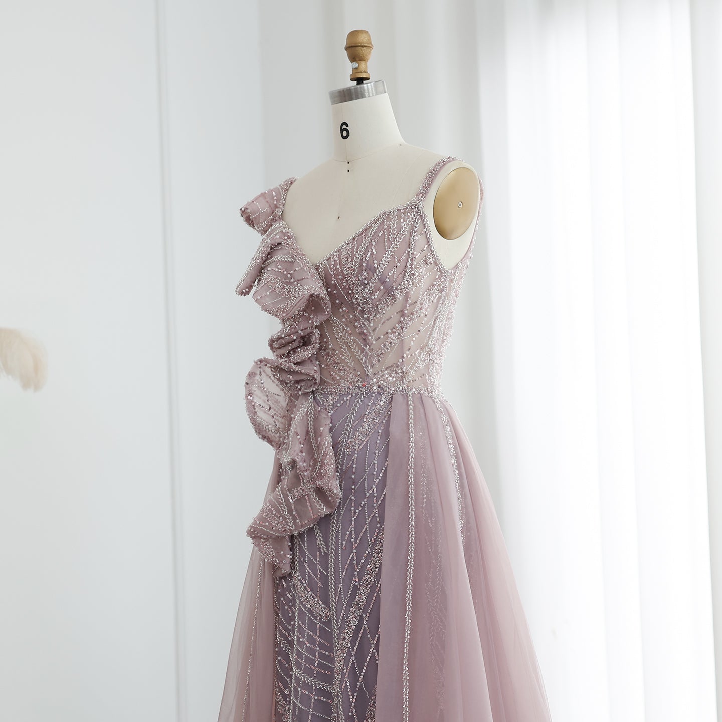 Elegant Spaghetti Blue Mermaid Evening Dress with Overskirt SS095