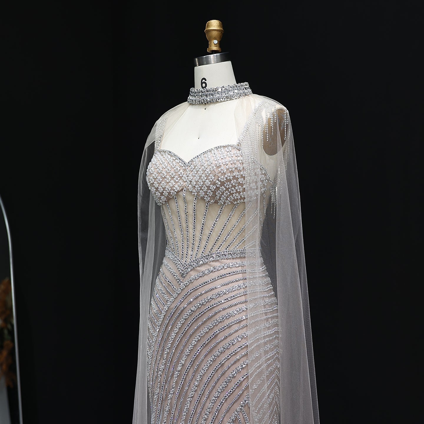 Glamorous Crystal Lilac Evening Dress with Cape  SS070