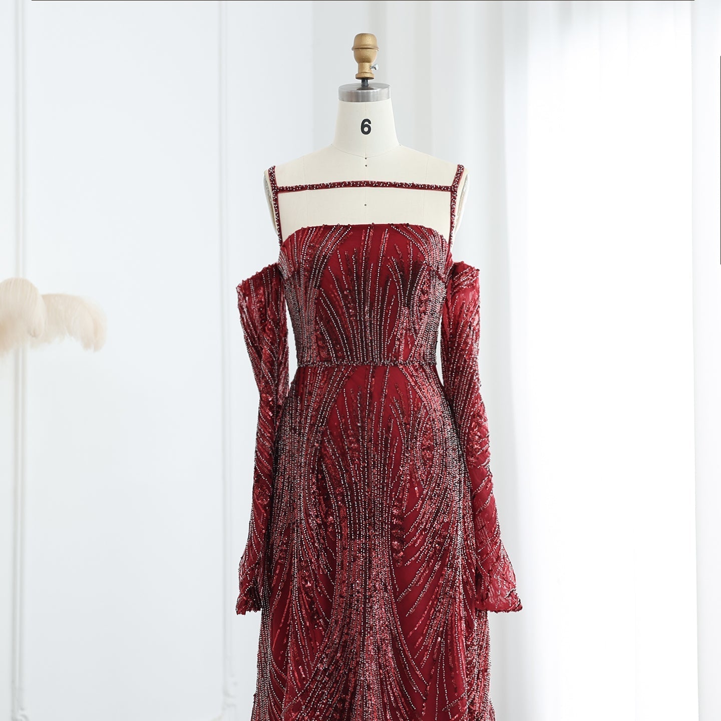 For Sale Luxury Navy Blue Evening Dress with Long Sleeves SS396