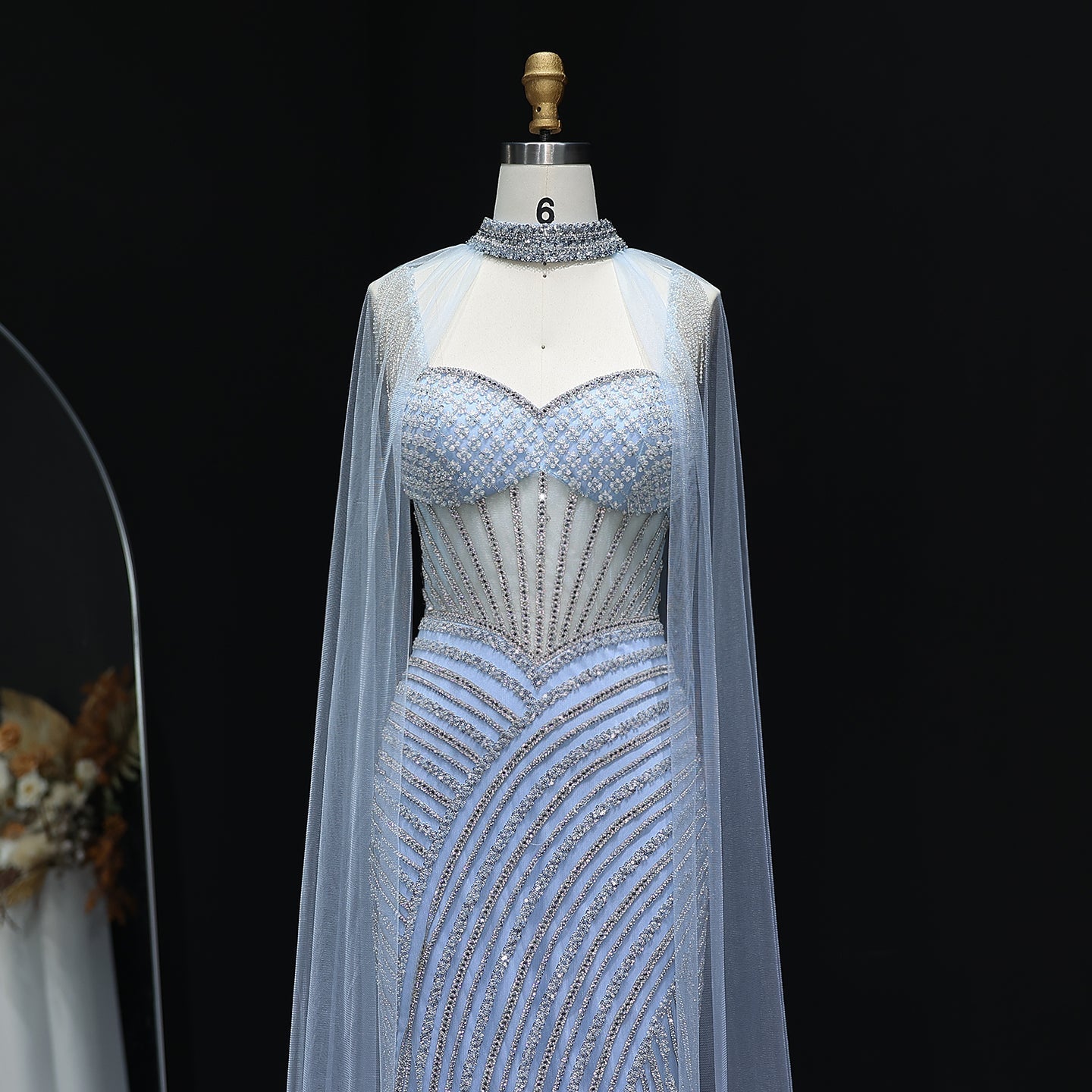 Glamorous Crystal Lilac Evening Dress with Cape  SS070