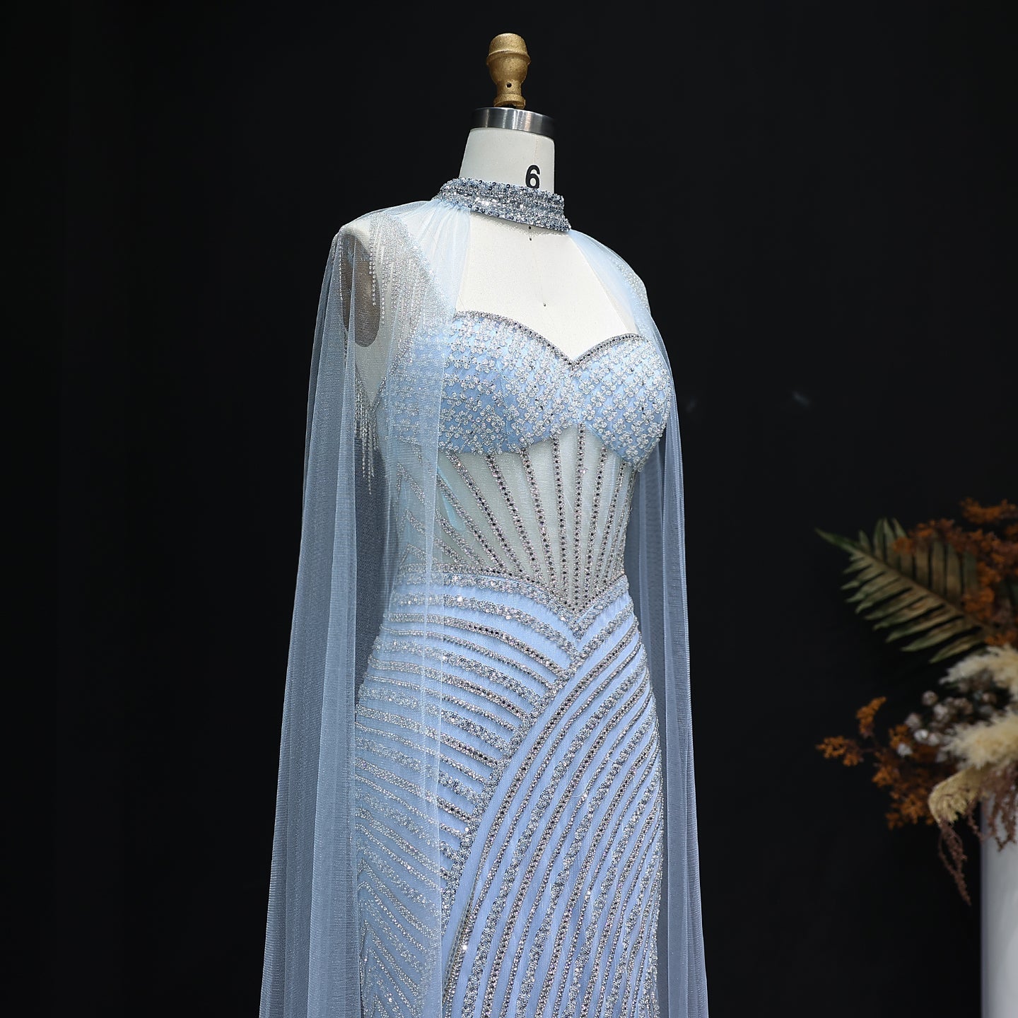 Glamorous Crystal Lilac Evening Dress with Cape  SS070