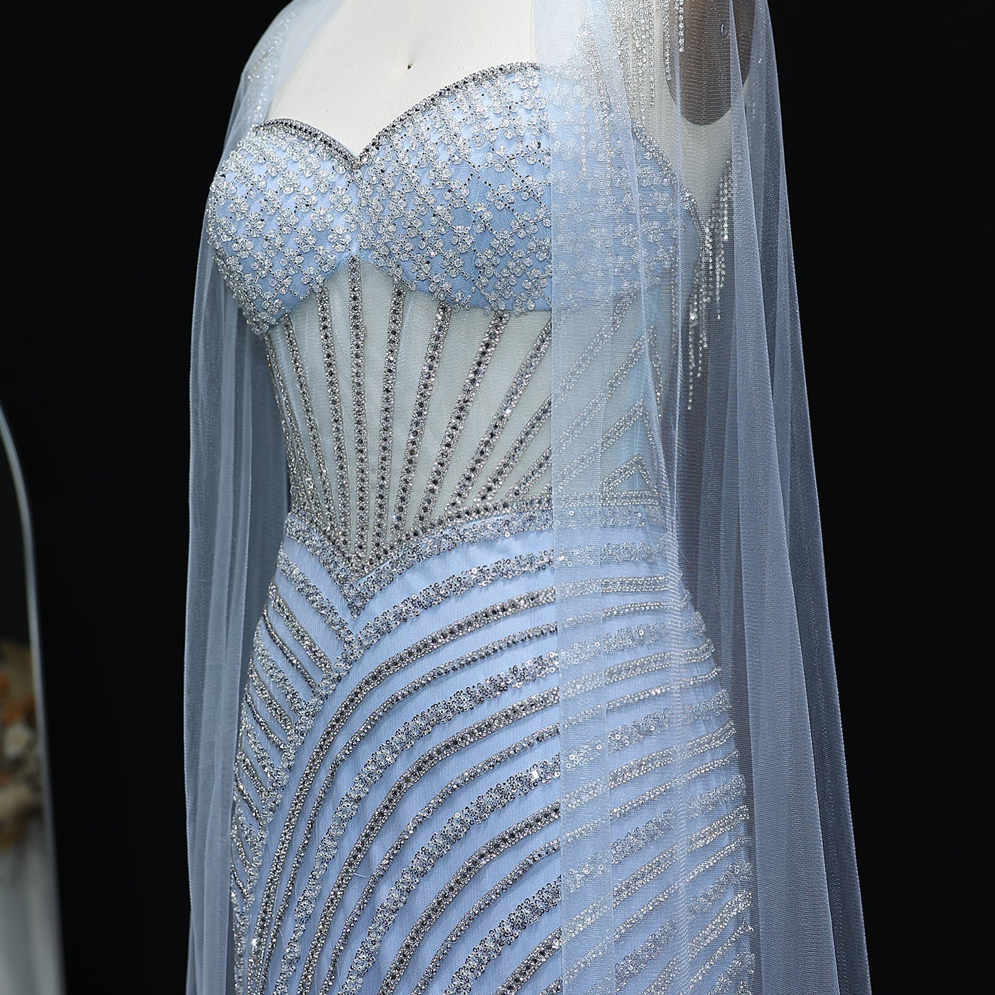 Glamorous Crystal Lilac Evening Dress with Cape  SS070