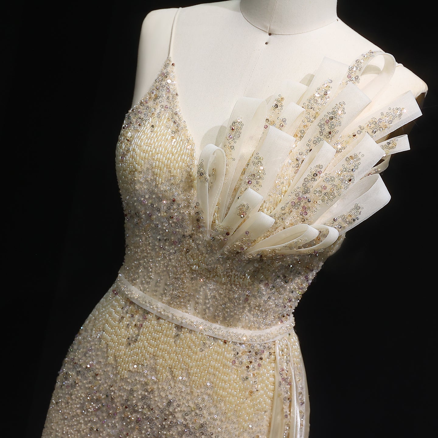 Luxury Beige Beaded Mermaid Evening Dress with Overskirt SS094